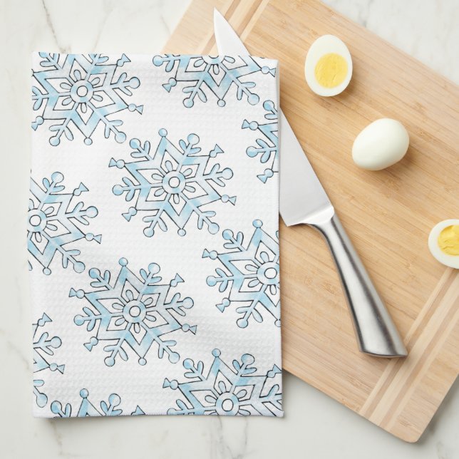 Cute Christmas Snowflakes, Winter Snow Blizzard Tea Towel (Quarter Fold)