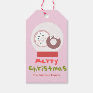 Cute Christmas Snowglobe Doughnuts Pink Family Gift Tags