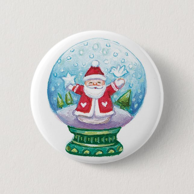Cute Christmas Snowglobe Santa Claus, Star, Bird 6 Cm Round Badge (Front)