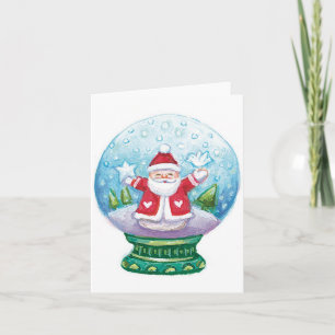 Cute Christmas Snowglobe Santa Claus, Star, Bird Holiday Card