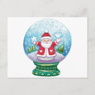 Cute Christmas Snowglobe Santa Claus, Star, Bird Holiday Postcard