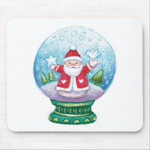 Cute Christmas Snowglobe Santa Claus, Star, Bird Mouse Mat