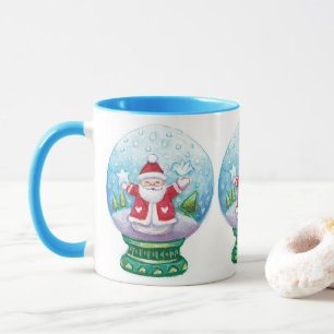 Cute Christmas Snowglobe Santa Claus, Star, Bird Mug