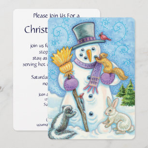 Cute Christmas Snowman and Animals Invitation