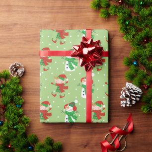 Cute Christmas Snowman and elf  Wrapping Paper