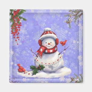 Cute Christmas Snowman and Friends Magnet