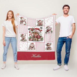 Cute Christmas Snowman And Reindeer Cheater Quilt Fleece Blanket