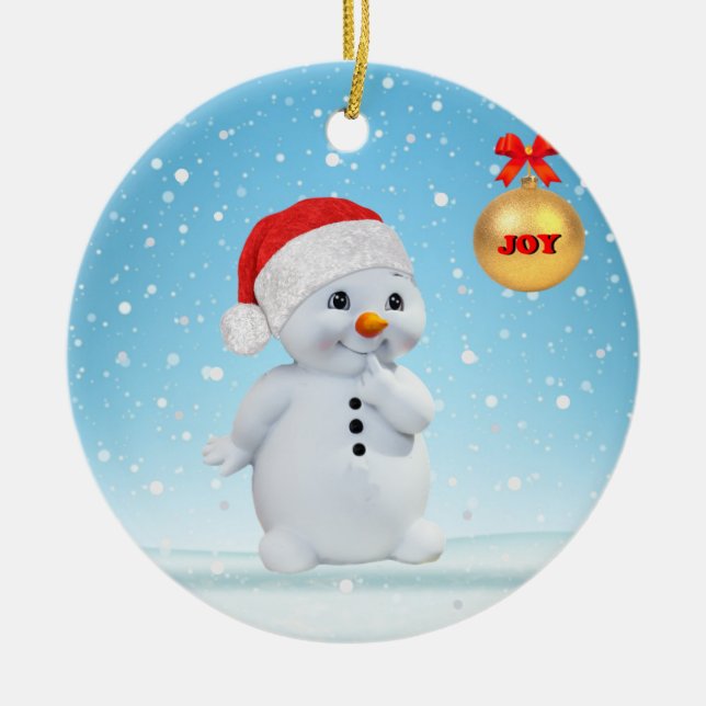 Cute Christmas Snowman and snowflakes Ceramic Tree Decoration (Front)