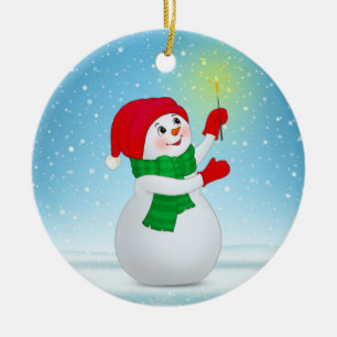 Cute Christmas Snowman and snowflakes Ceramic Tree Decoration
