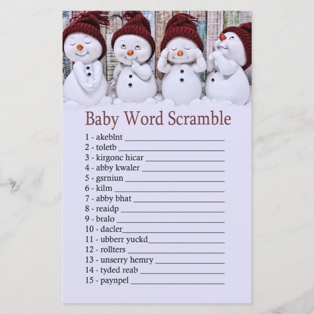 Cute Christmas Snowman Baby word scramble game (Front)