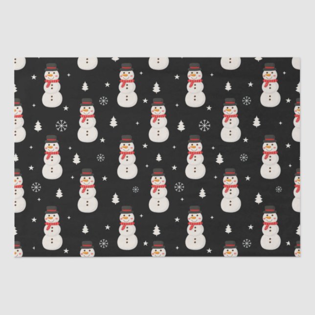 Cute Christmas Snowman Black Tissue Paper (Front)