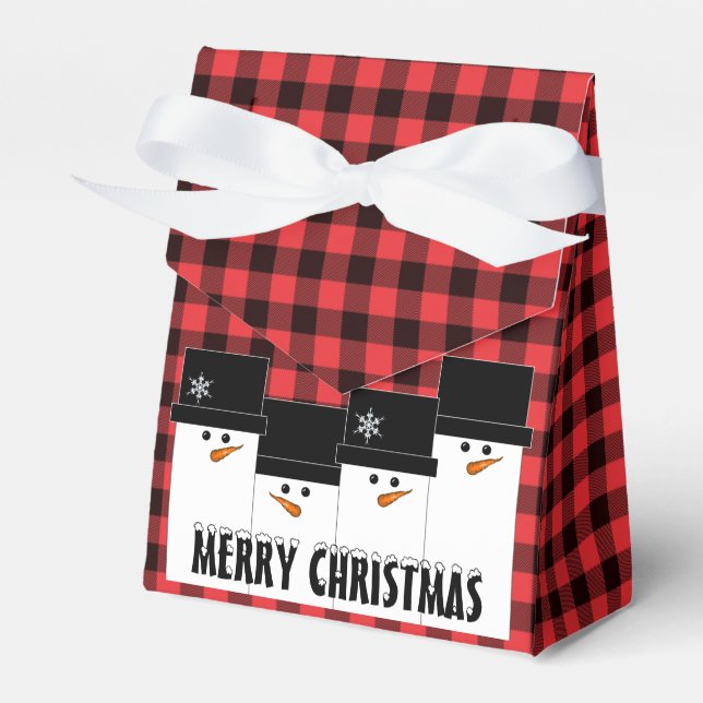 Cute Christmas Snowman Buffalo Plaid Favour Box (Front Side)