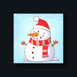 Cute Christmas Snowman Canvas Print<br><div class="desc">A cute Christmas snowman who is kind of chubby and jolly wearing  a striped scarf and a red christmas hat. Festive and fun.</div>