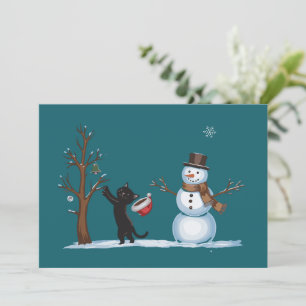 Cute Christmas Snowman Cats Lover Xmas Winter Holiday Card