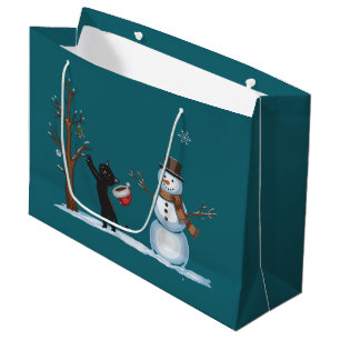 Cute Christmas Snowman Cats Lover Xmas Winter Large Gift Bag