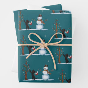 Cute Christmas Snowman Cats Lover Xmas Winter Wrapping Paper Sheet