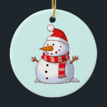 Cute Christmas Snowman Ceramic Tree Decoration<br><div class="desc">A cute Christmas snowman who is kind of chubby and jolly wearing  a striped scarf and a red christmas hat. Festive and fun.</div>
