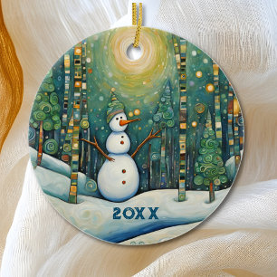 Cute Christmas Snowman Ceramic Tree Decoration