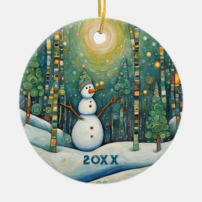 Cute Christmas Snowman Ceramic Tree Decoration (Front)