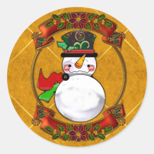 Cute Christmas Snowman Classic Round Sticker
