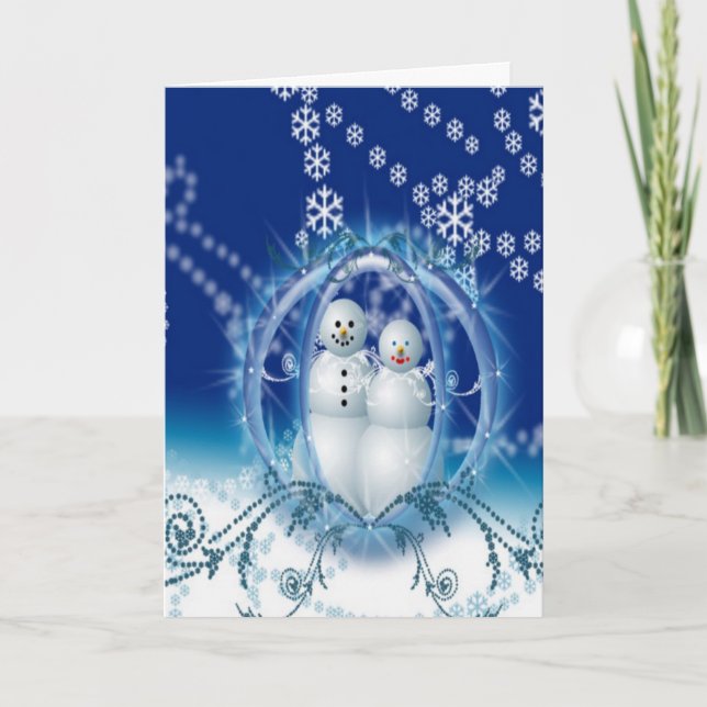 Cute Christmas Snowman Couple Winter Bride Groom Holiday Card (Front)