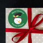 Cute Christmas Snowman Custom Green From Gift Classic Round Sticker<br><div class="desc">A cute snowman Christmas gift label with your name and holiday message. Put these adorable personalised stickers on all of your kids holiday presents. Customise with the to or from.</div>