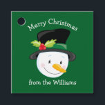 Cute Christmas Snowman Custom Green From Party Favour Tags<br><div class="desc">A cute snowman Christmas gift tag with your name and holiday message. Put these adorable personalised party favour tags on all of your kids holiday presents. Customise with the to or from.</div>