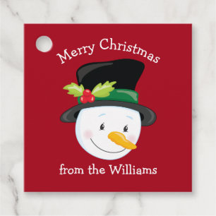 Cute Christmas Snowman Custom Red Kids Party Favour Tags