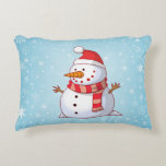 Cute Christmas Snowman Decorative Cushion<br><div class="desc">A cute Christmas snowman who is kind of chubby and jolly wearing  a striped scarf and a red christmas hat. Festive and fun.</div>