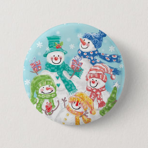 Cute Christmas Snowman Family in the Snow 6 Cm Round Badge