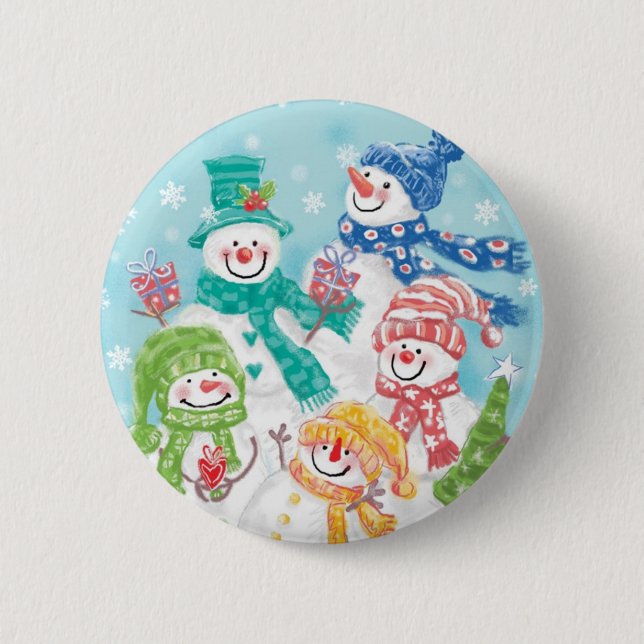 Cute Christmas Snowman Family in the Snow 6 Cm Round Badge (Front)