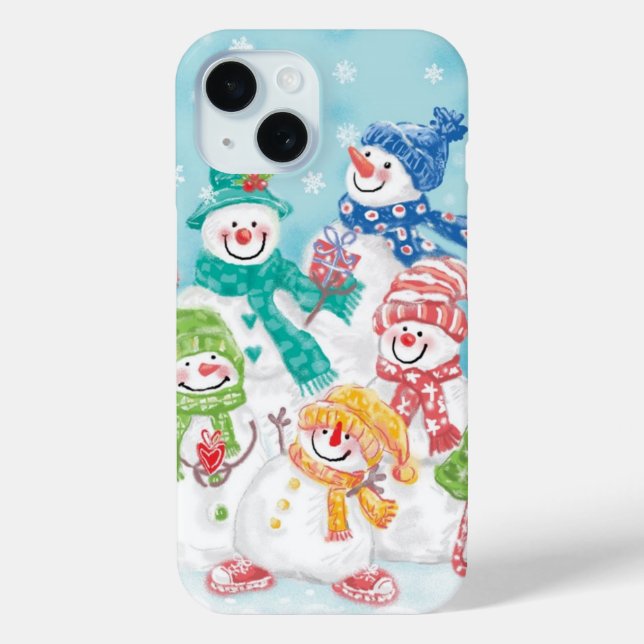Cute Christmas Snowman Family in the Snow Case-Mate iPhone Case (Back)