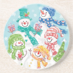 Cute Christmas Snowman Family in the Snow Coaster