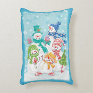 Cute Christmas Snowman Family in the Snow Decorative Cushion