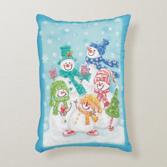 Cute Christmas Snowman Family in the Snow Decorative Cushion (Front(Vertical))