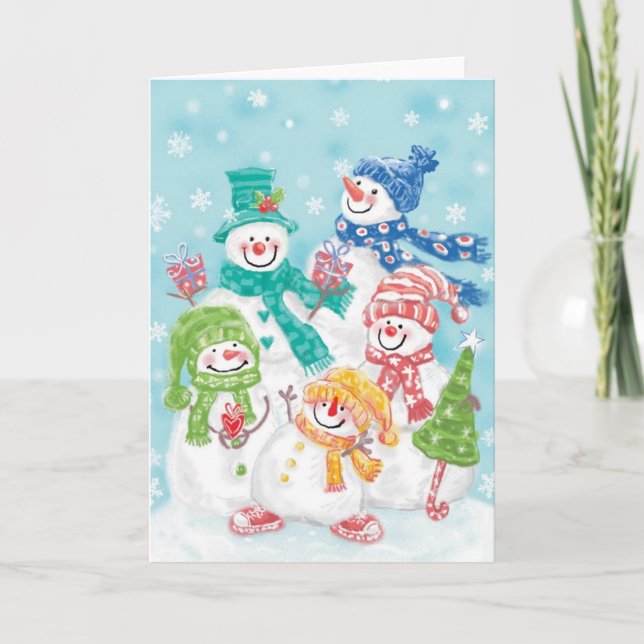 Cute Christmas Snowman Family in the Snow Holiday Card (Front)