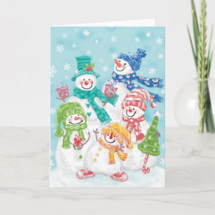 Cute Christmas Snowman Family in the Snow Holiday Card