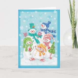 Cute Christmas Snowman Family in the Snow Holiday Card