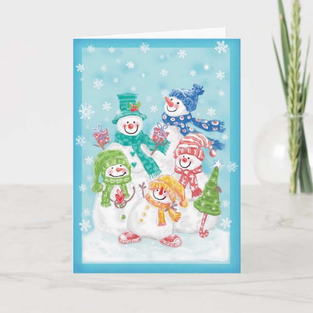 Cute Christmas Snowman Family in the Snow Holiday Card (Front)