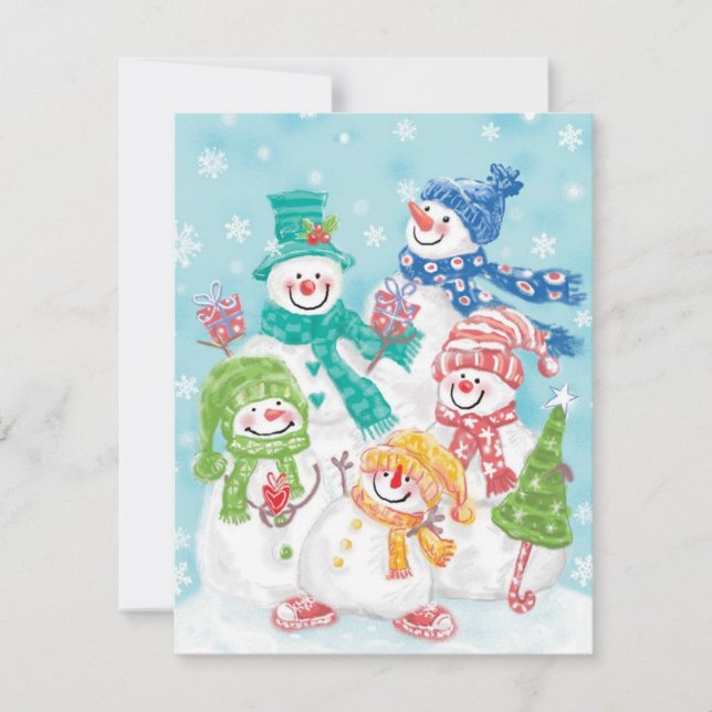 Cute Christmas Snowman Family in the Snow Holiday Card (Front)