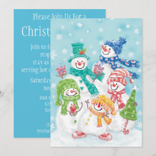Cute Christmas Snowman Family in the Snow Invitation