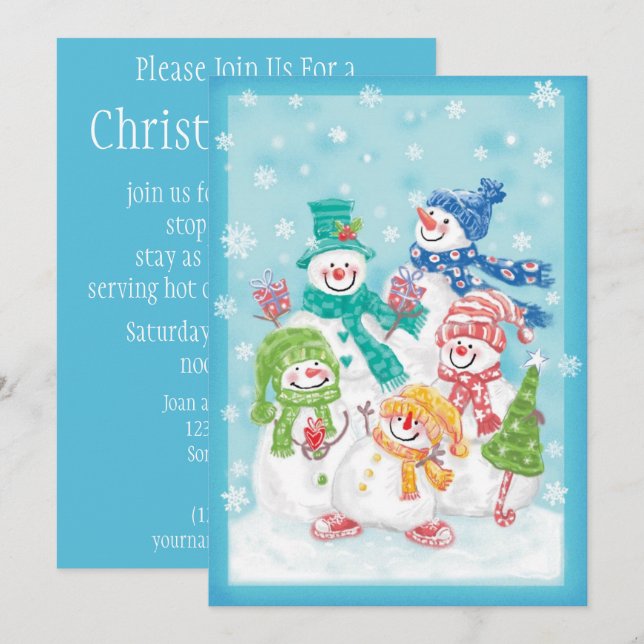 Cute Christmas Snowman Family in the Snow Invitation (Front/Back)
