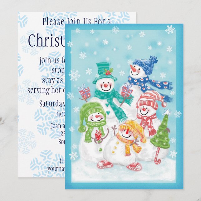 Cute Christmas Snowman Family in the Snow Invitation (Front/Back)