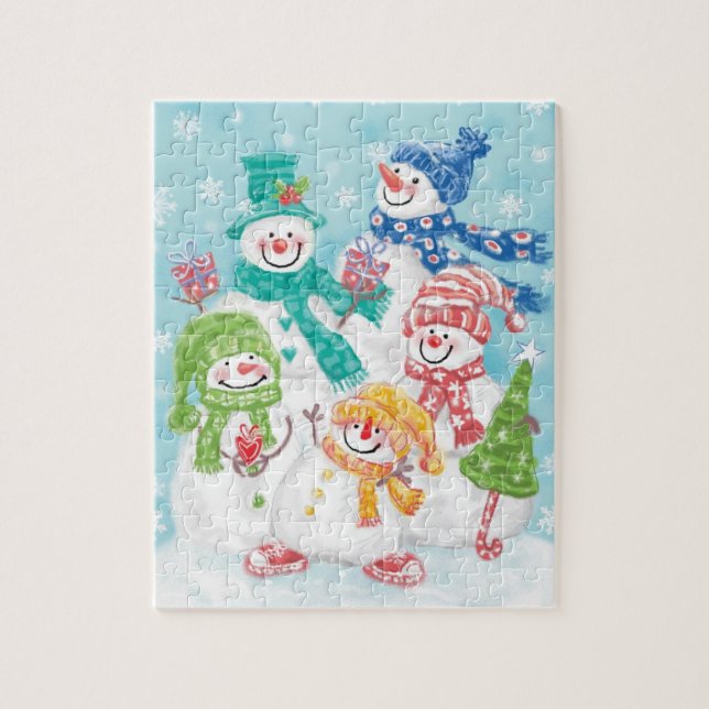 Cute Christmas Snowman Family in the Snow Jigsaw Puzzle (Vertical)