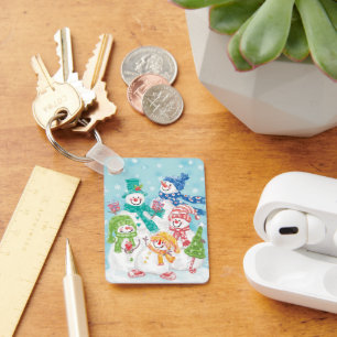 Cute Christmas Snowman Family in the Snow Key Ring