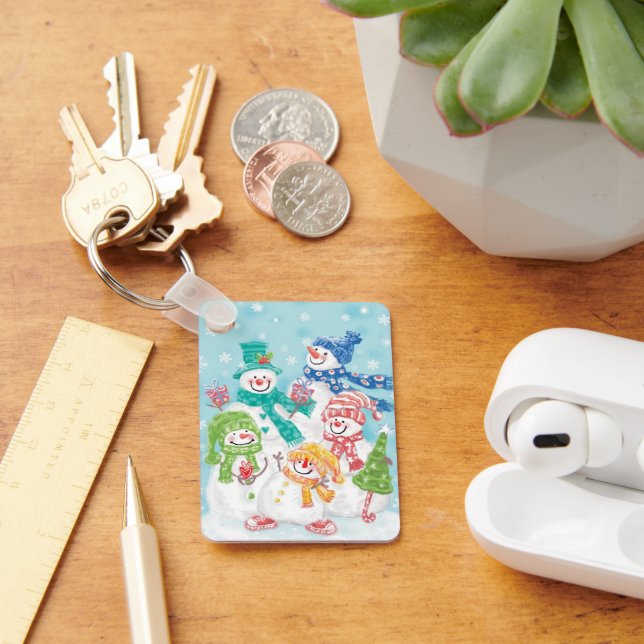 Cute Christmas Snowman Family in the Snow Key Ring (Desk)
