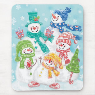 Cute Christmas Snowman Family in the Snow Mouse Mat