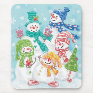 Cute Christmas Snowman Family in the Snow Mouse Mat