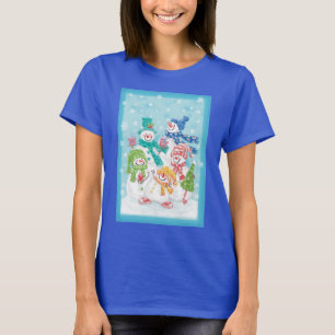 Cute Christmas Snowman Family in the Snow T-Shirt