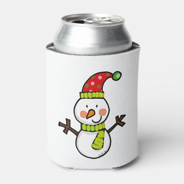 cute Christmas snowman - festive Can Cooler (Can Front)